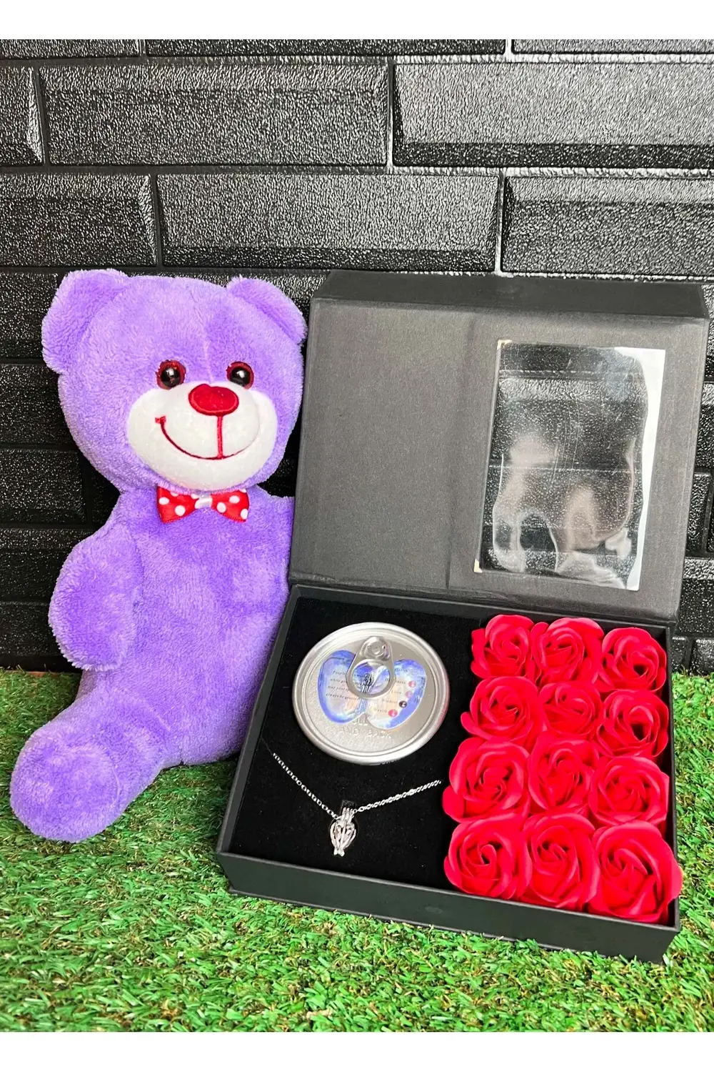 Kiza Hediye 25cm Mor Ayıcık ve İstiridye İçinde İnci Kolyeli Set