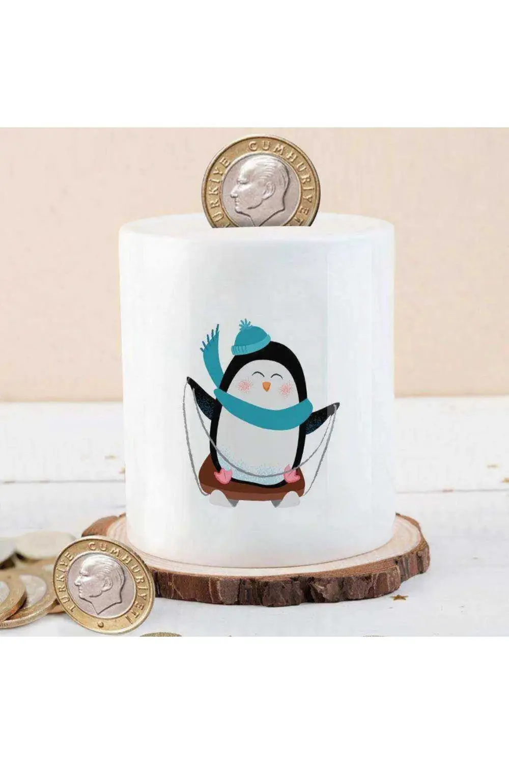 Kızakta Kayan Sevimli Penguen Baskılı Para Birikim Kumbarası-83