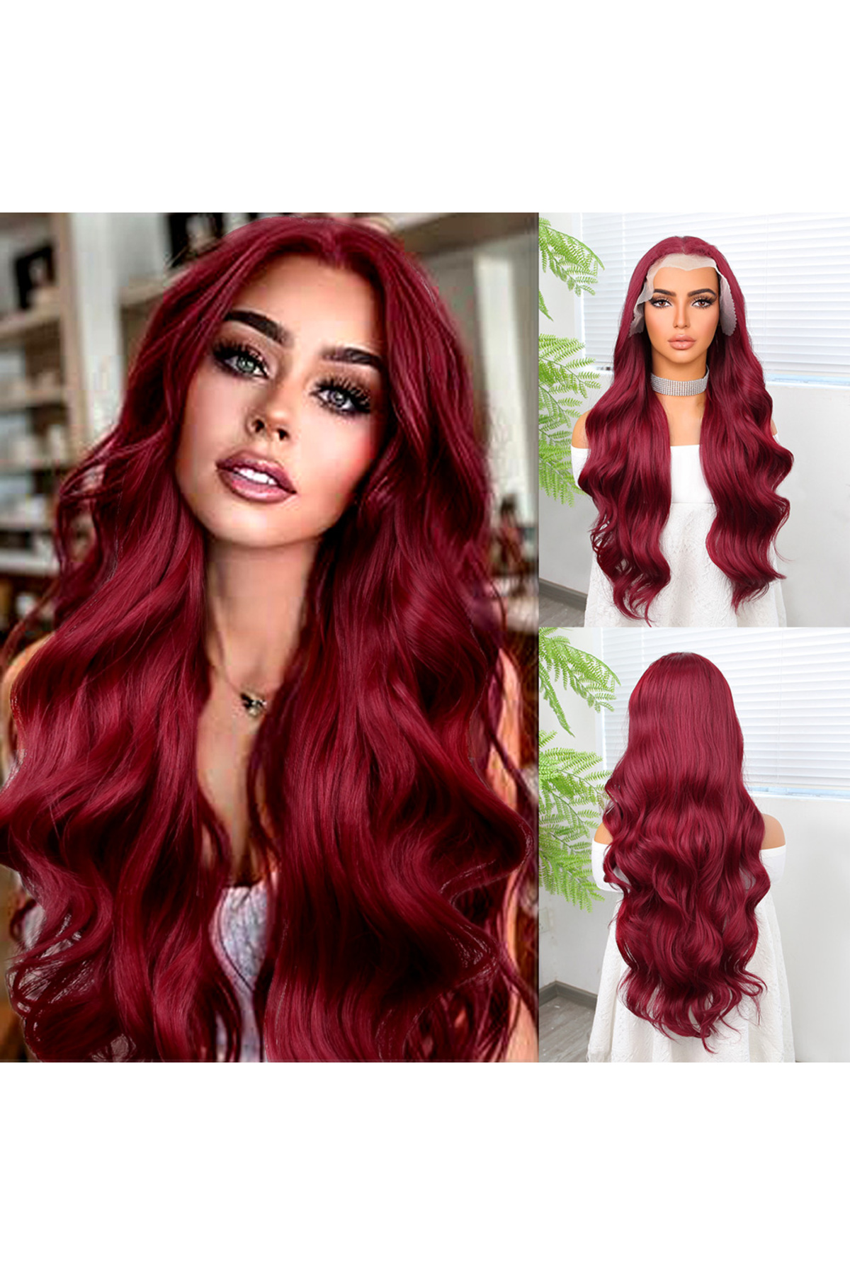 Fantaziatölyesi Kızıl Fiber Sentetik Geniş Dalgalı Tül Peruk