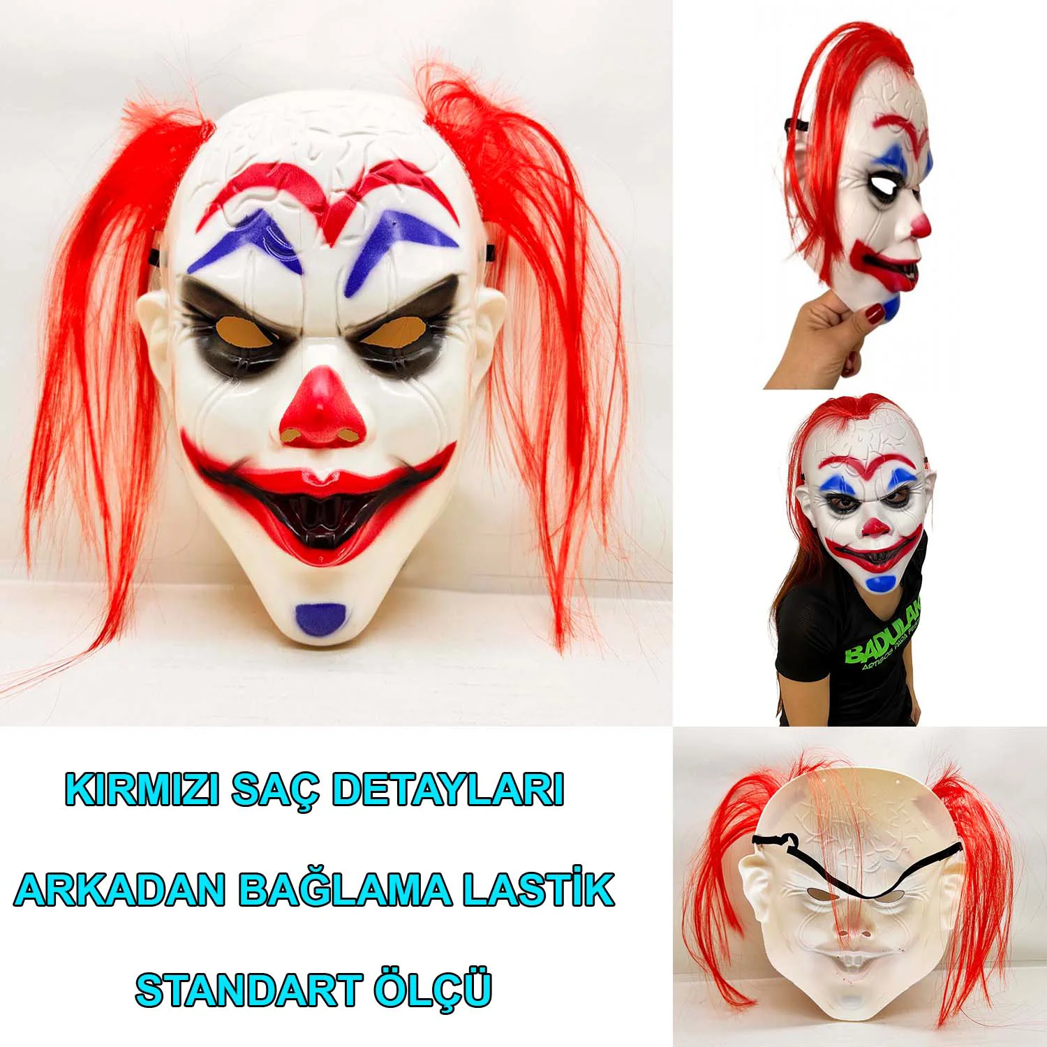 Kızıl Saçlı Joker Palyaço Maskesi – Kostümlü Parti & Halloween Maske
