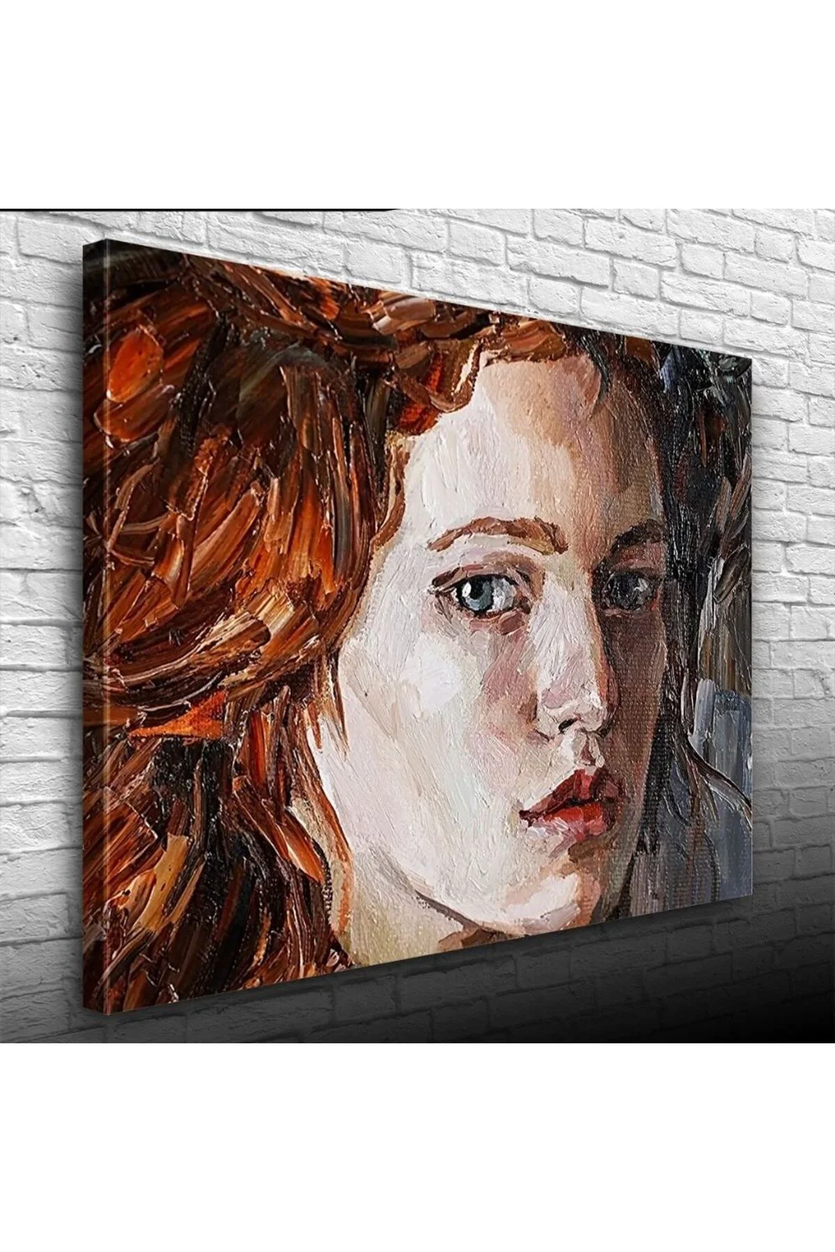 Kızıl Saçlı Yağlı Boya Kadın Portresi Kanvas Tablo 50 x 70