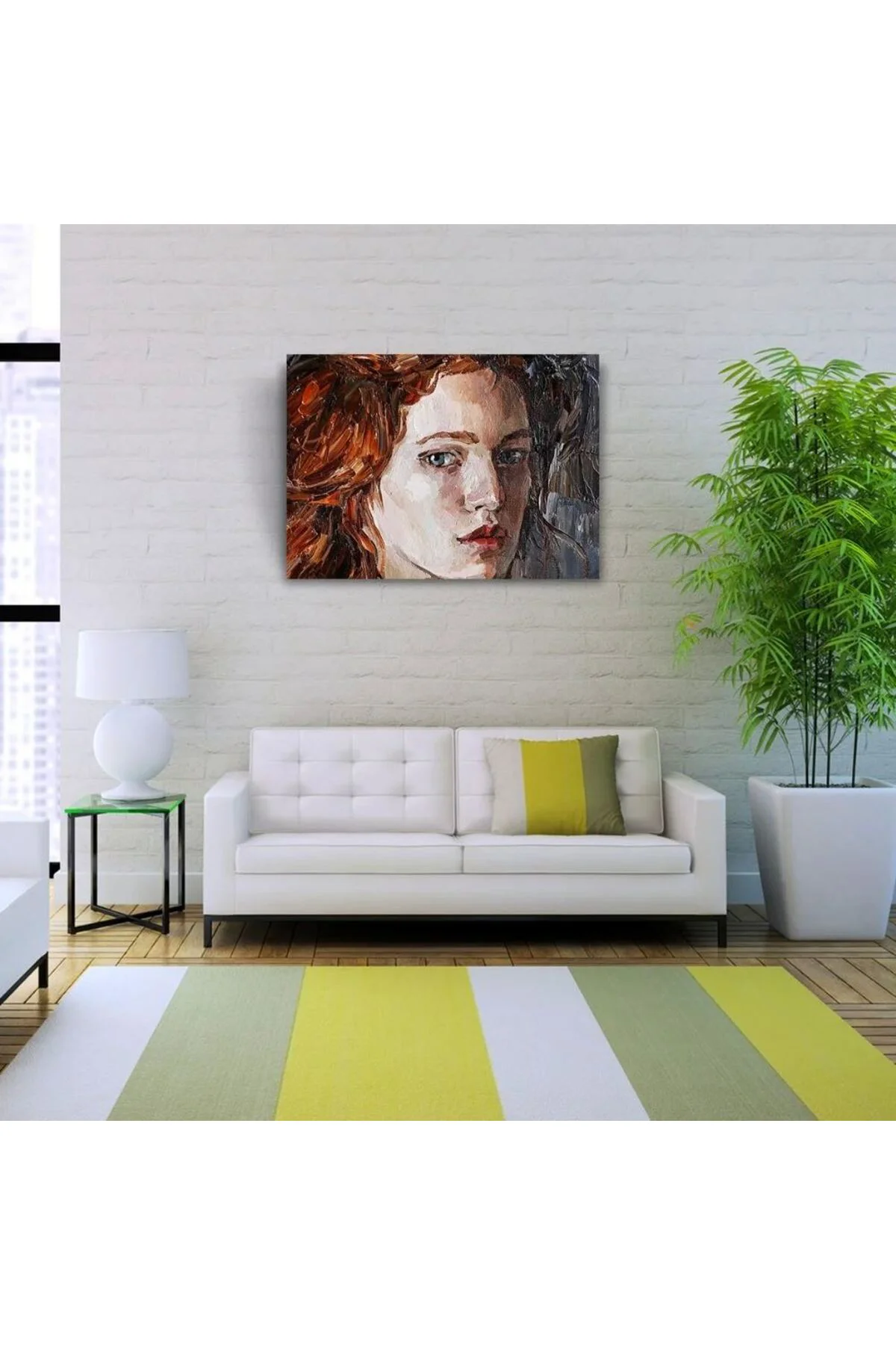 Kızıl Saçlı Yağlı Boya Kadın Portresi Kanvas Tablo 50 x 70
