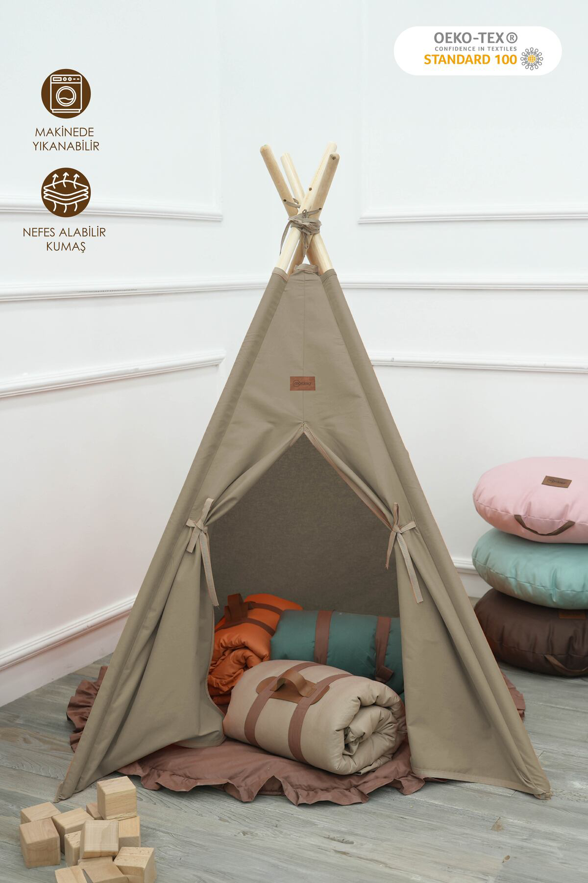 Mordesign Kızılderili Çocuk Oyun Çadırı, Kreş Anaokulu Oyun Alanı, Ahşap Oy