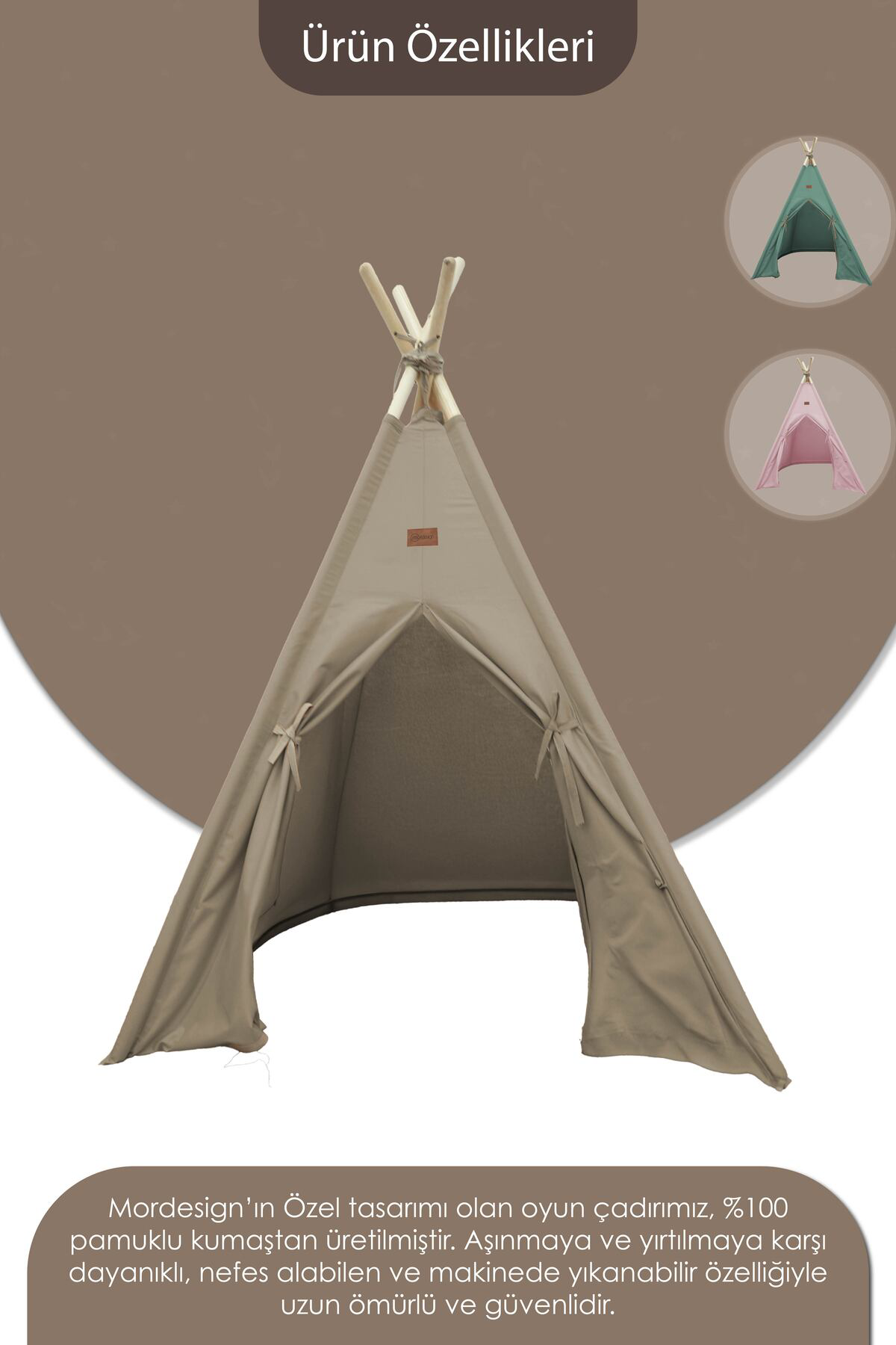 Mordesign Kızılderili Çocuk Oyun Çadırı, Kreş Anaokulu Oyun Alanı, Ahşap Oy