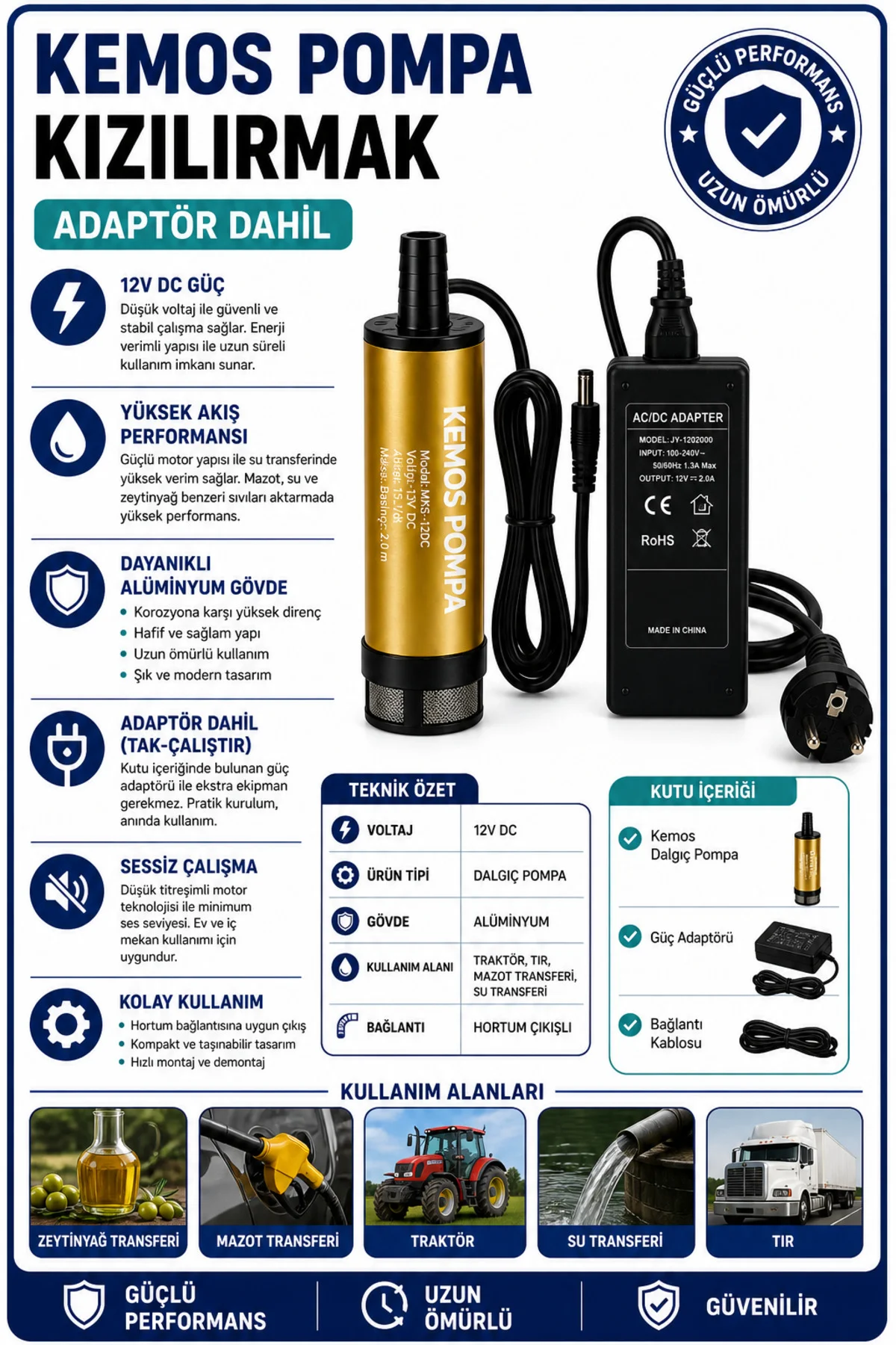 kızılırmak 220-12 Volt Dalgıç Adaptörlü Mazot Aktarma(SIVI TRANSF