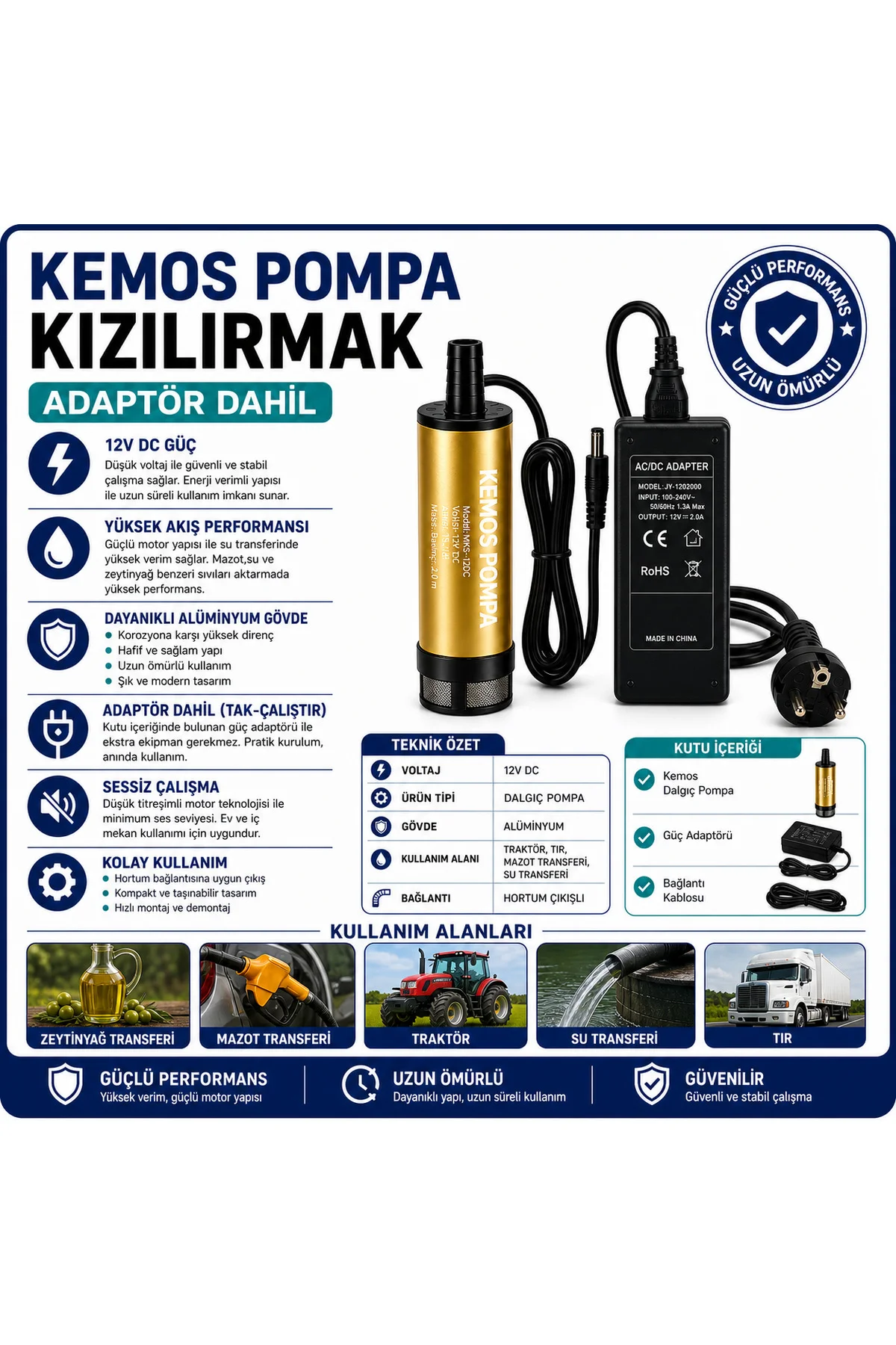 kızılırmak 220-12 Volt Dalgıç Adaptörlü Mazot Aktarma(SIVI TRANSF