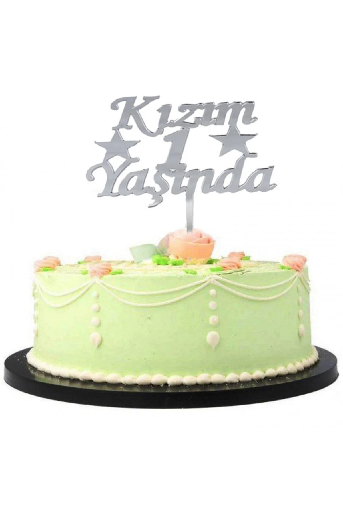 Kızım 1 Yaşında İlk Yaş Doğum Günü Partisi Pleksi Pasta Süsü Gümüş Renk GO50606594330
