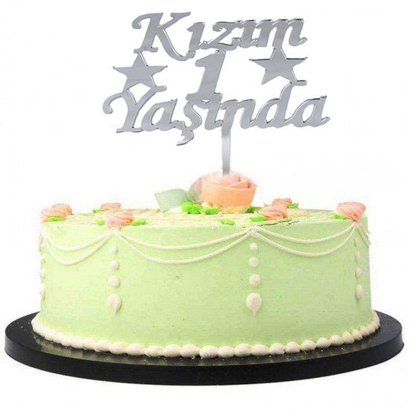 Kızım 1 Yaşında İlk Yaş Doğum Günü Partisi Pleksi Pasta Süsü Gümü