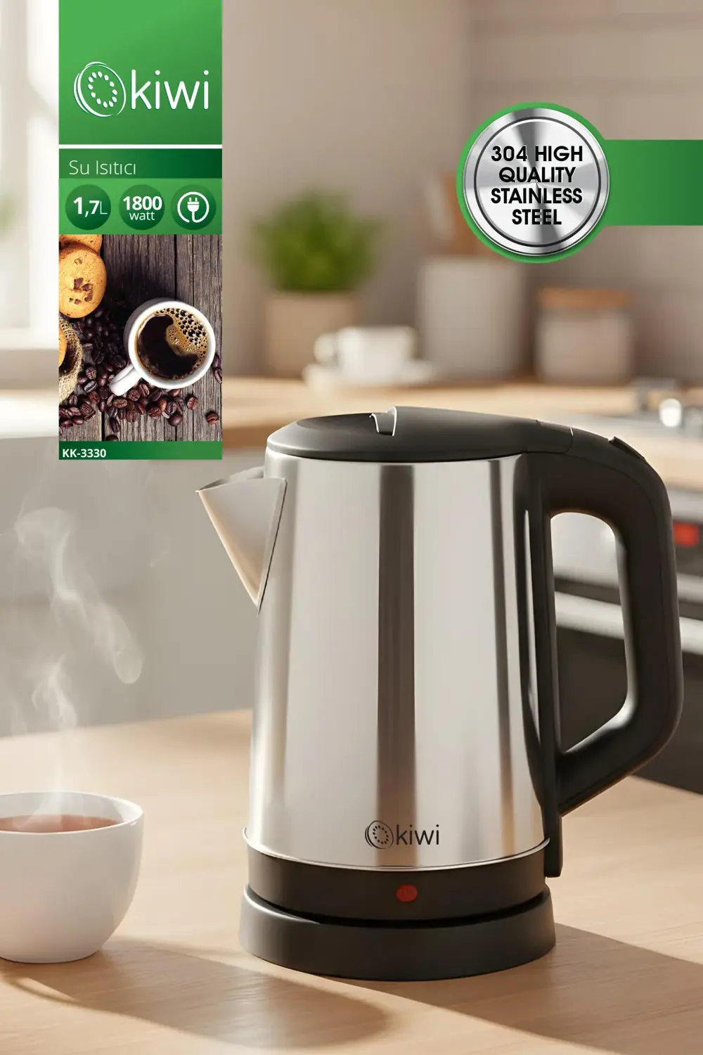 KK-3330 Paslanmaz Çelik Su Isıtıcı | 1.7L & 1800W