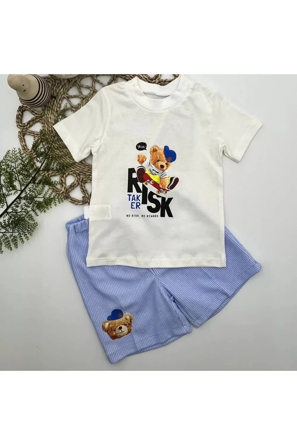 Kkcı I Baskılı Şortlu Kısa Kollu Tişört 2li Erkek Bebek Takımı Ek