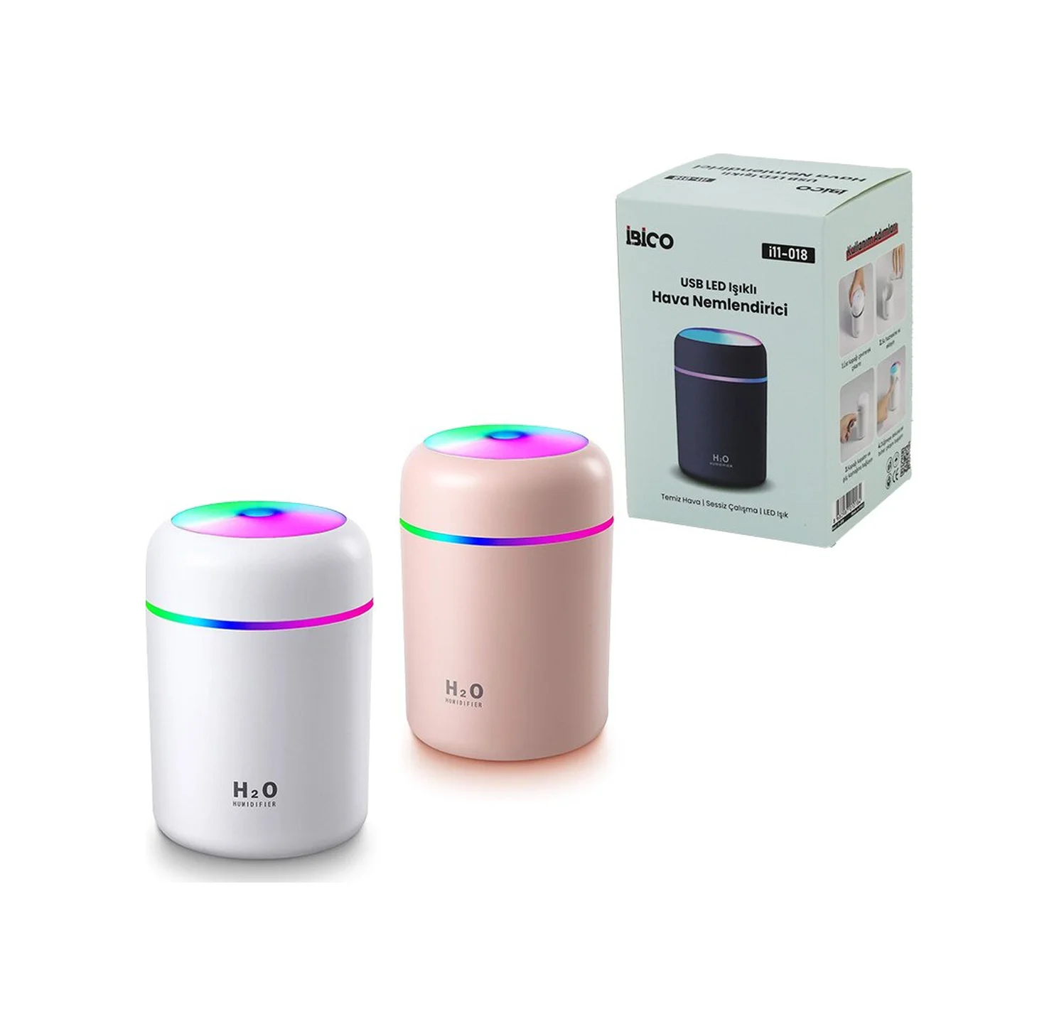 Klasik 300ml H2o Mini Usb Şarj- Işıklı Hava Nemlendirici - Buhar