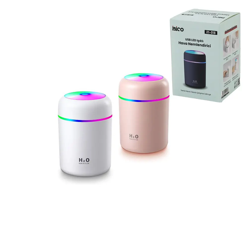 KLASİK 300ML H2O MİNİ USB ŞARJ- IŞIKLI HAVA NEMLENDİRİCİ - BUHAR 