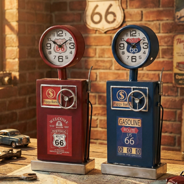 Klasik Benzinlik Tasarımlı Dekoratif Masaüstü Saat