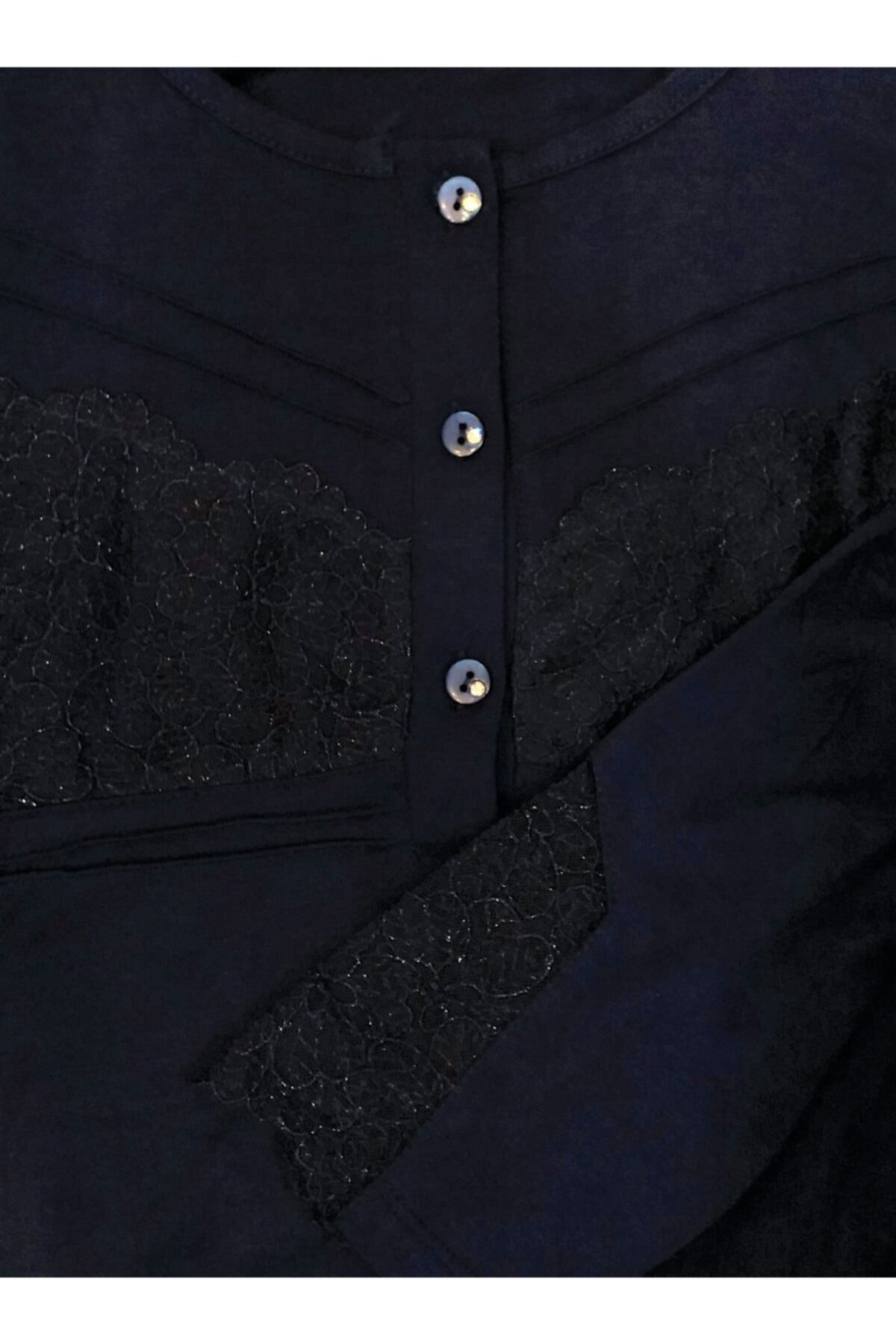 Klasik Dantel Detaylı Kışlık Pijama Takımı Lacivert