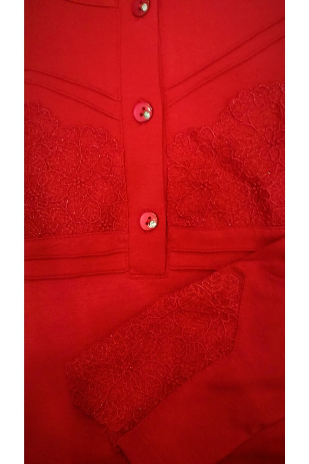 Klasik Dantel Detaylı Kışlık Pijama Takımı Bordo