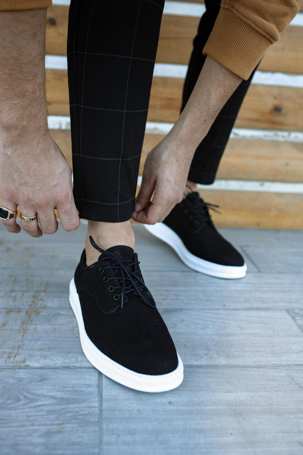 Klasik Erkek Ayakkabı 001 Siyah Süet (Beyaz Taban)