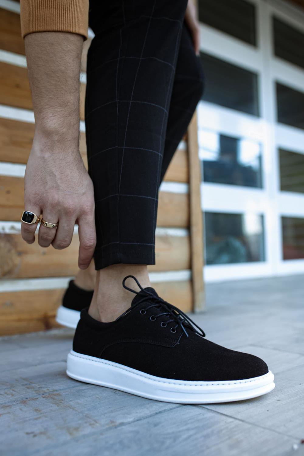 Klasik Erkek Ayakkabı 001 Siyah Süet (Beyaz Taban)