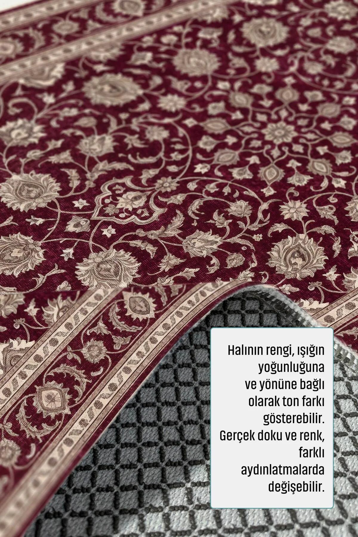 Klasik Eskitme Saray Deseni Şönil Halı Kilim Yolluk Bordo Krem Vi