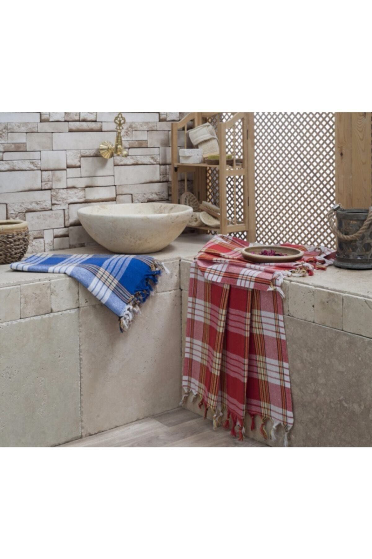 Klasik Hamam Peştemali Ekoseli 80x170 Cm Kırmızı/mavi