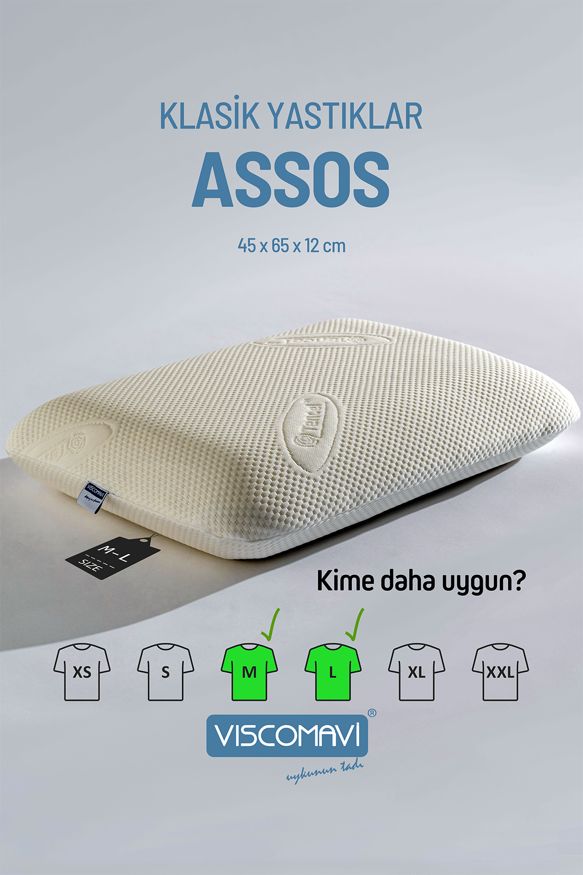 Klasik Visco Yastık (ASSOS) Doğal Lifli Kılıflı | Astarlı |Büyük 
