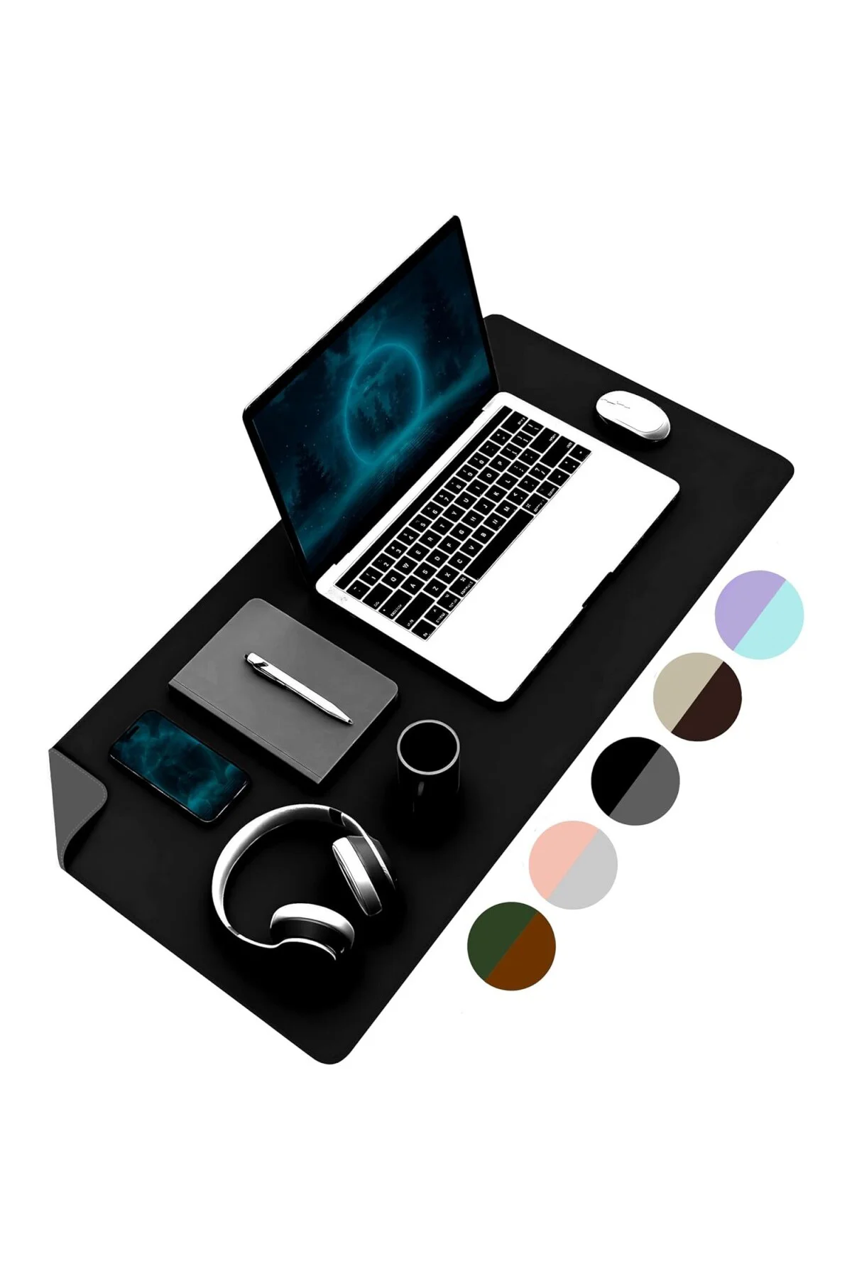 Klasse Çift Renk Dikişli PU Deri Masa Matı 80x40 Cm Mousepad, Su 