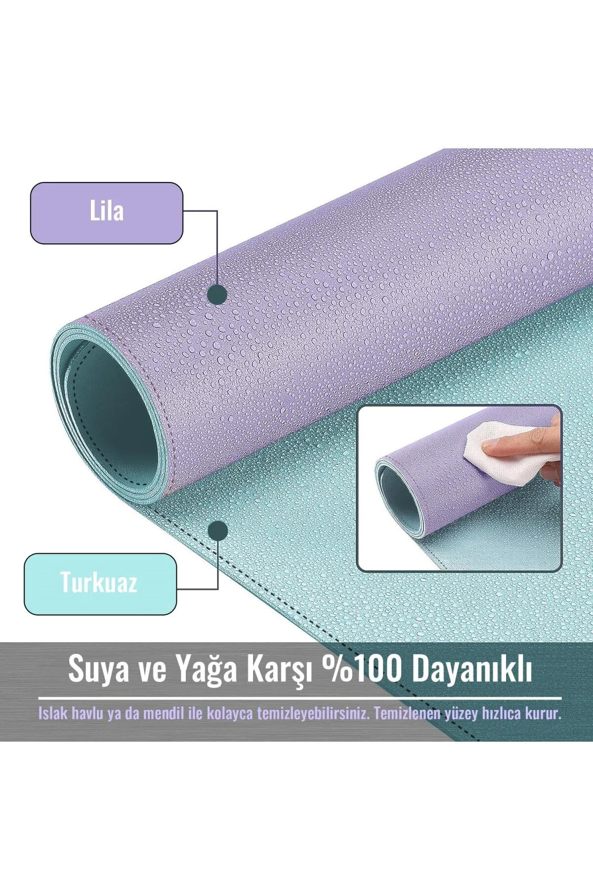 Klasse Çift Renk Dikişli PU Deri Masa Matı 80x40 Cm Mousepad, Su 