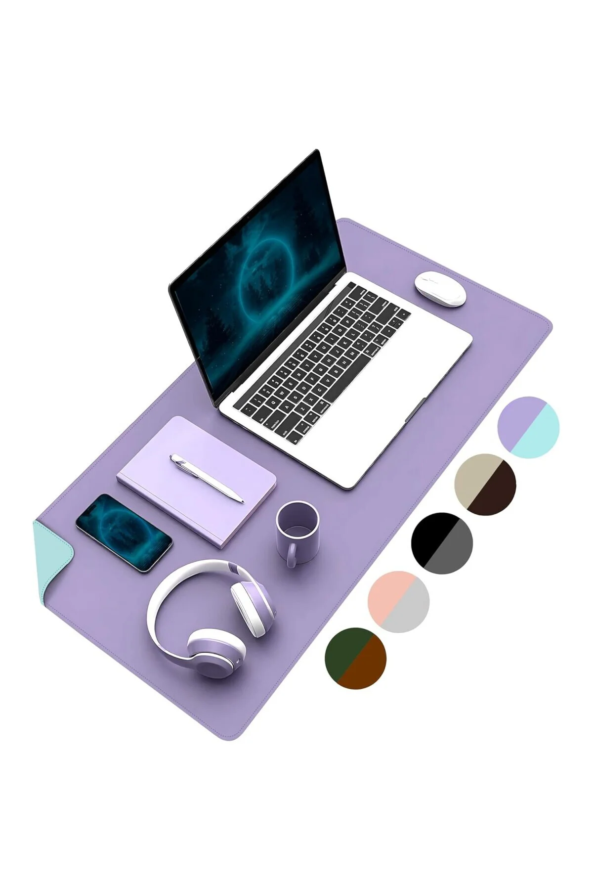 Klasse Çift Renk Dikişli PU Deri Masa Matı 80x40 Cm Mousepad, Su 