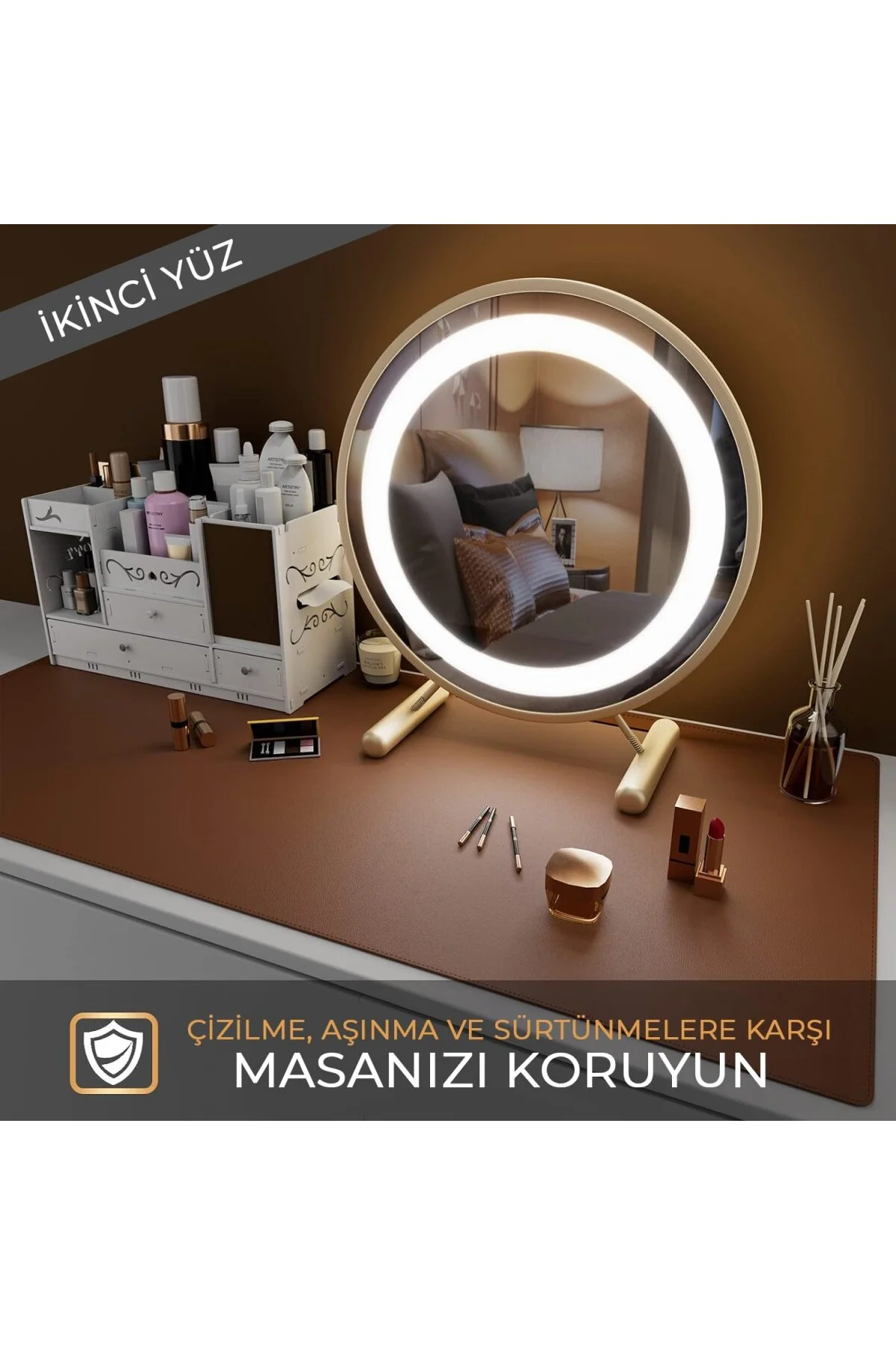Klasse Çift Renk Dikişli PU Deri Masa Matı 80x40 Cm Mousepad, Su 