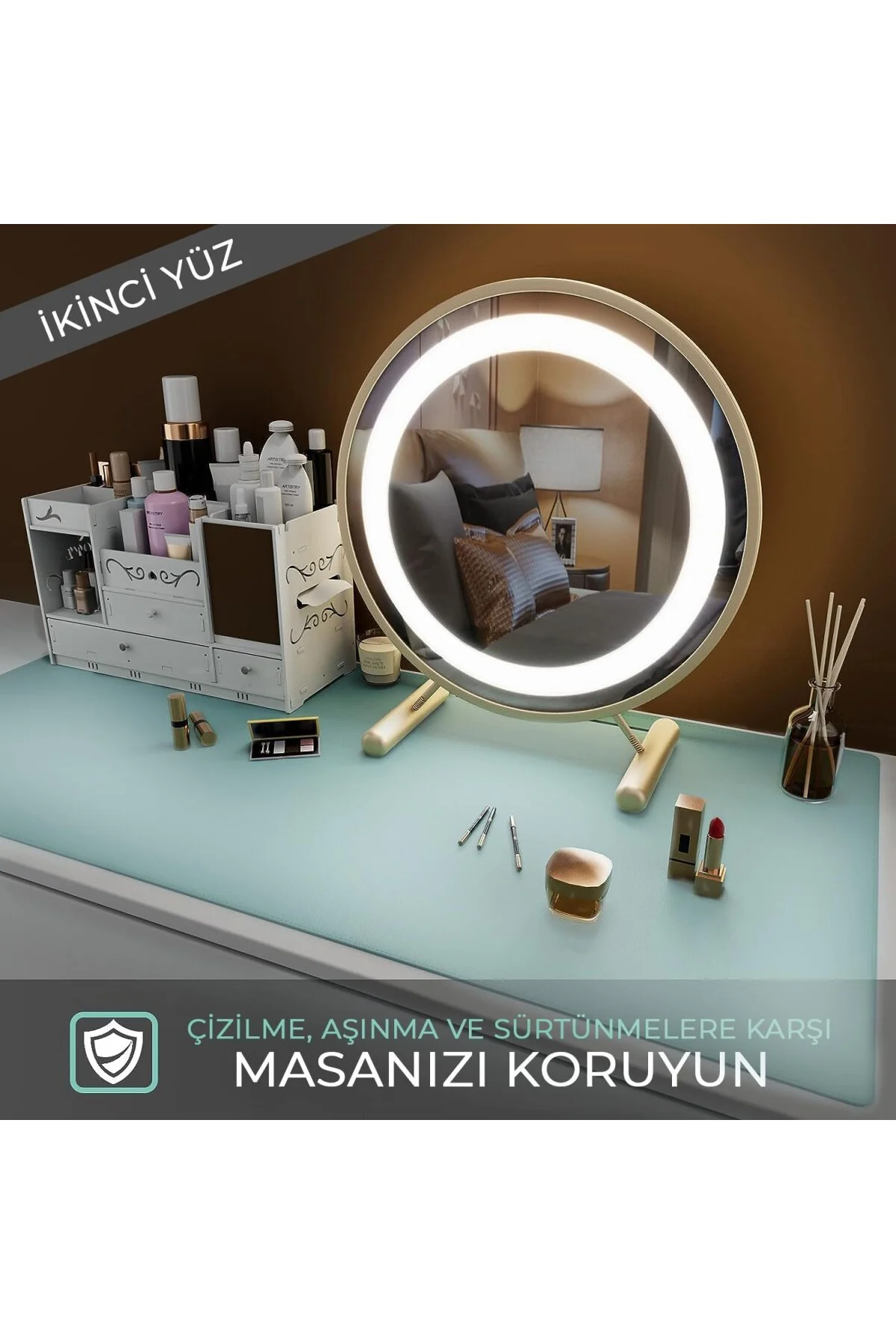 Klasse Çift Renk Dikişli PU Deri Masa Matı 80x40 Cm Mousepad, Su 