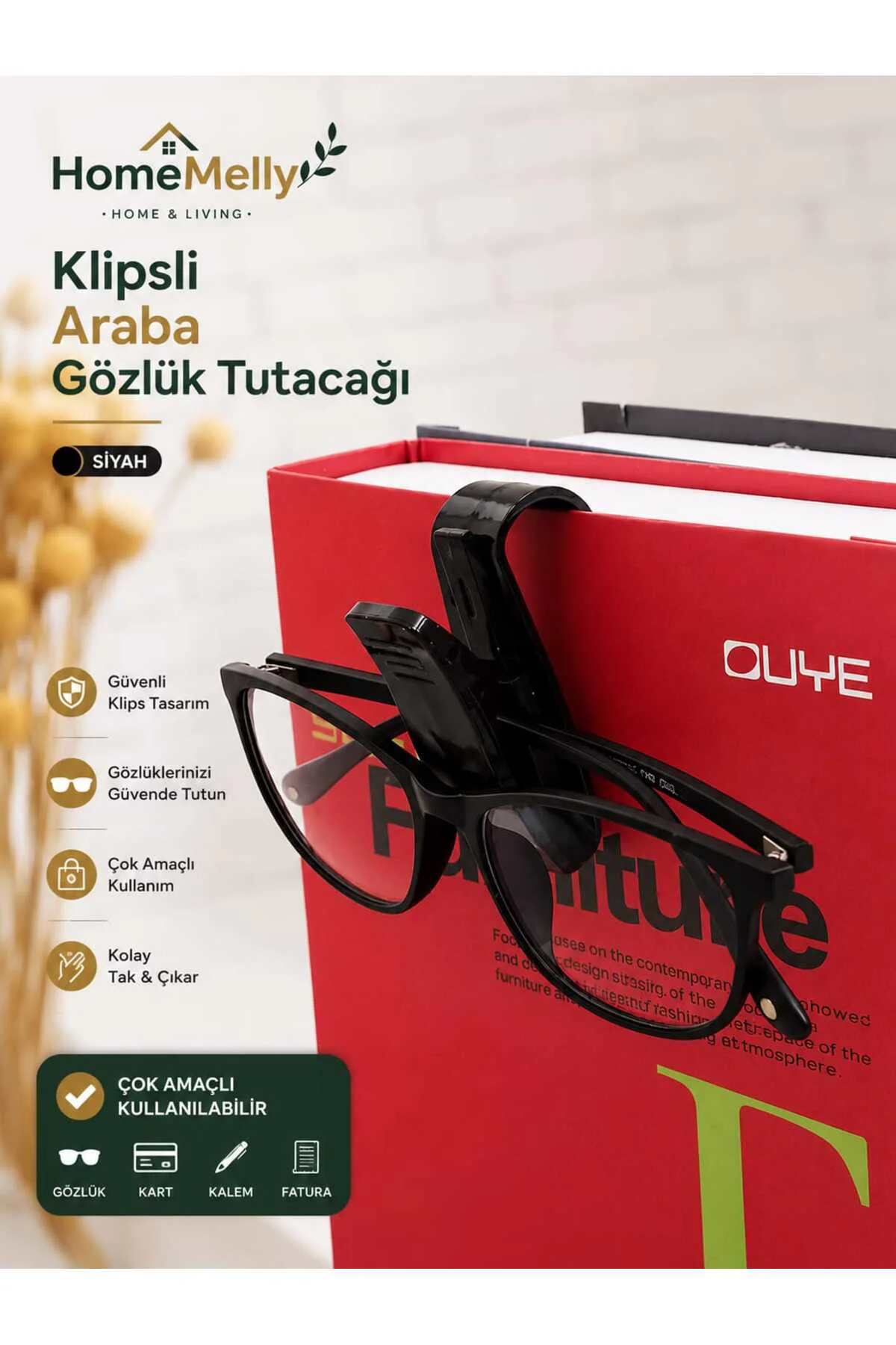 Klipsli Araç İçi Gözlük Tutucu, Çok Amaçlı Tutucu Aparat