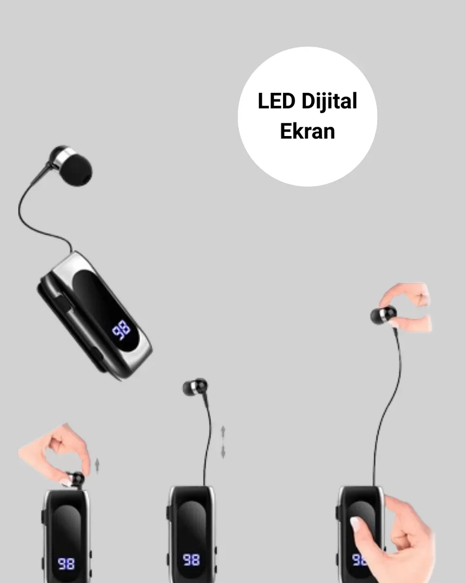 Klipsli Kablosuz Kulaklık – Bluetooth 5.2, Dijital Ekran ve Titreşimli Uyarı ile Yüksek Performans