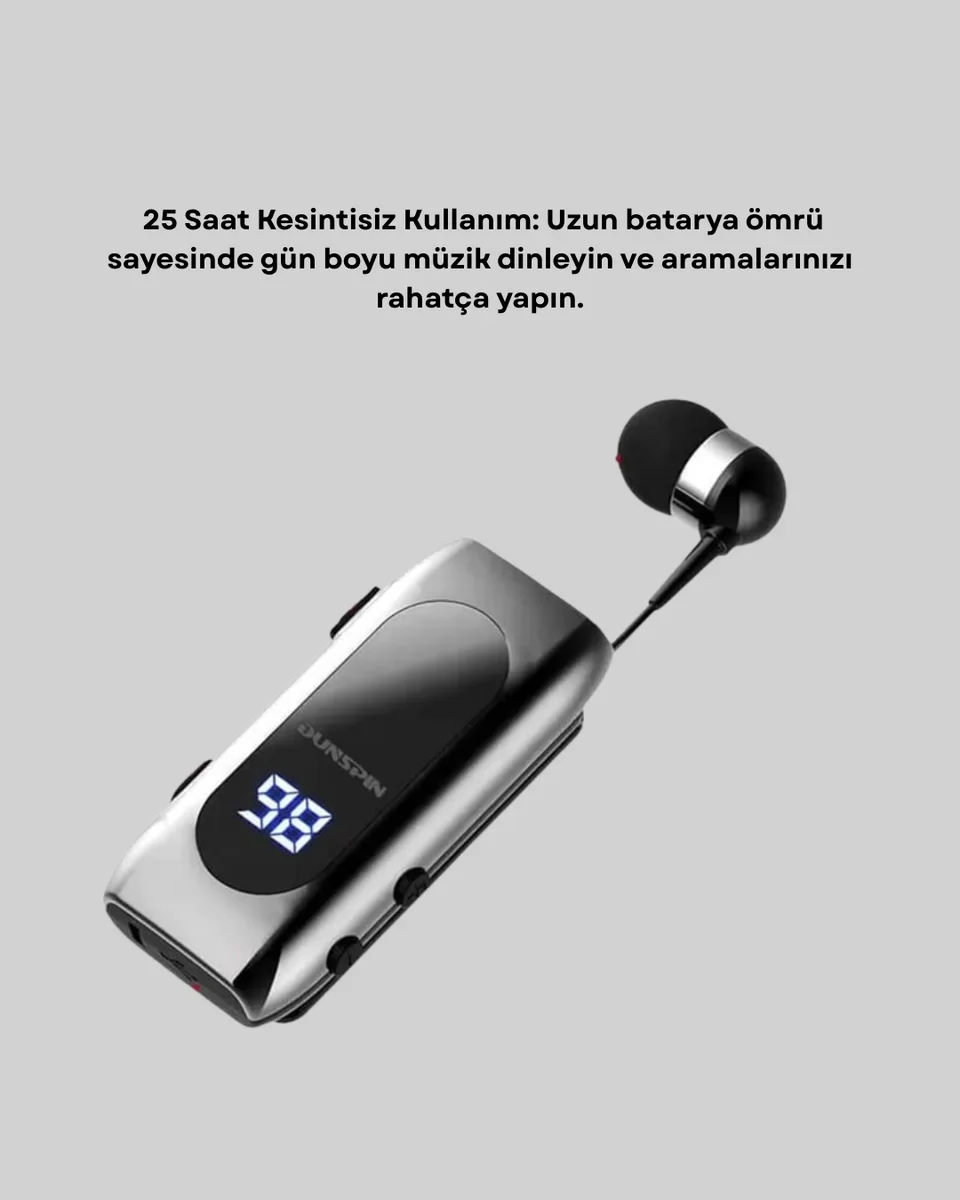Klipsli Kablosuz Kulaklık – Bluetooth 5.2, Dijital Ekran ve Titreşimli Uyarı ile Yüksek Performans