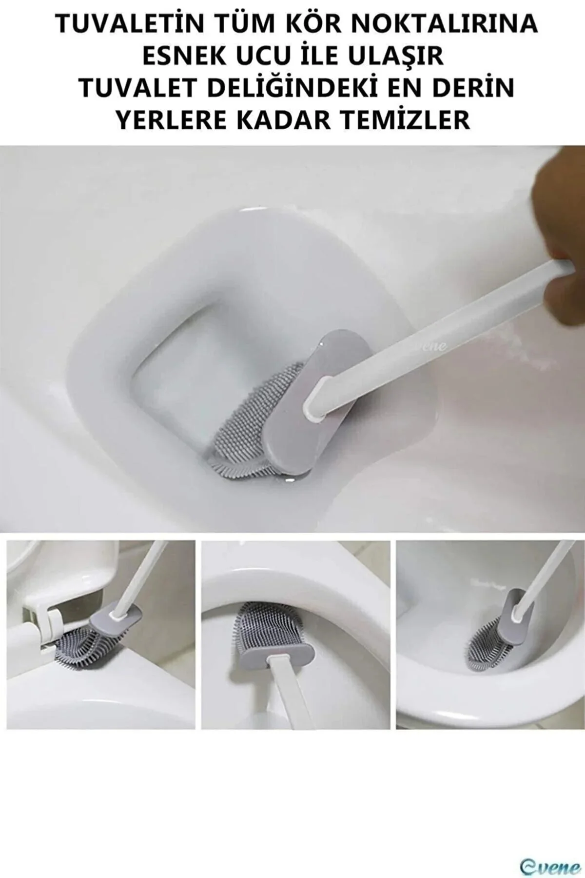 Klozet Temizleme Fırçası Tuvalet Banyo - Silikon Tutucu Set Beyaz