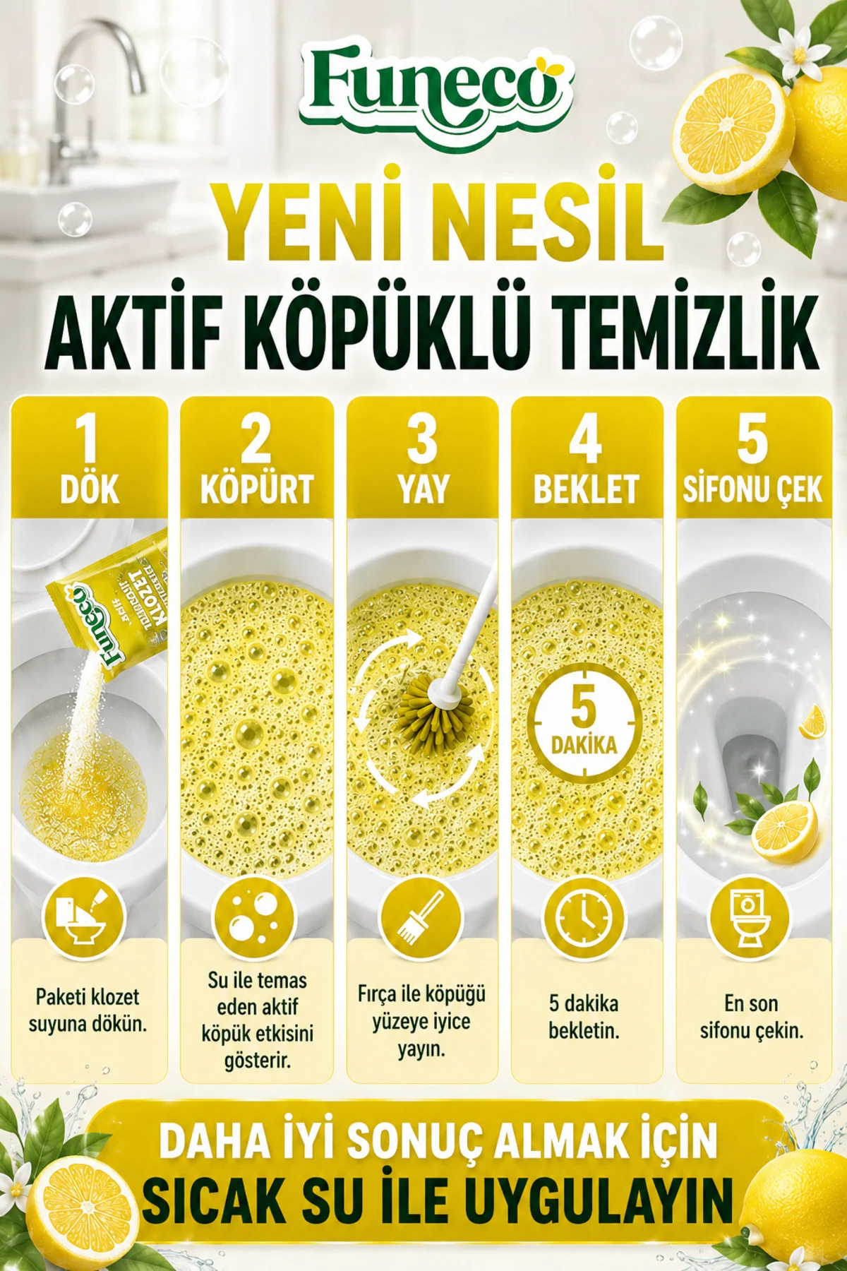 Klozet Tuvalet WC Temizleyici, Aktif Köpüklü, Doğa Dostu, Limon Kokusu- 1 Paket Fiyatı, Yorumları ve Özellikleri