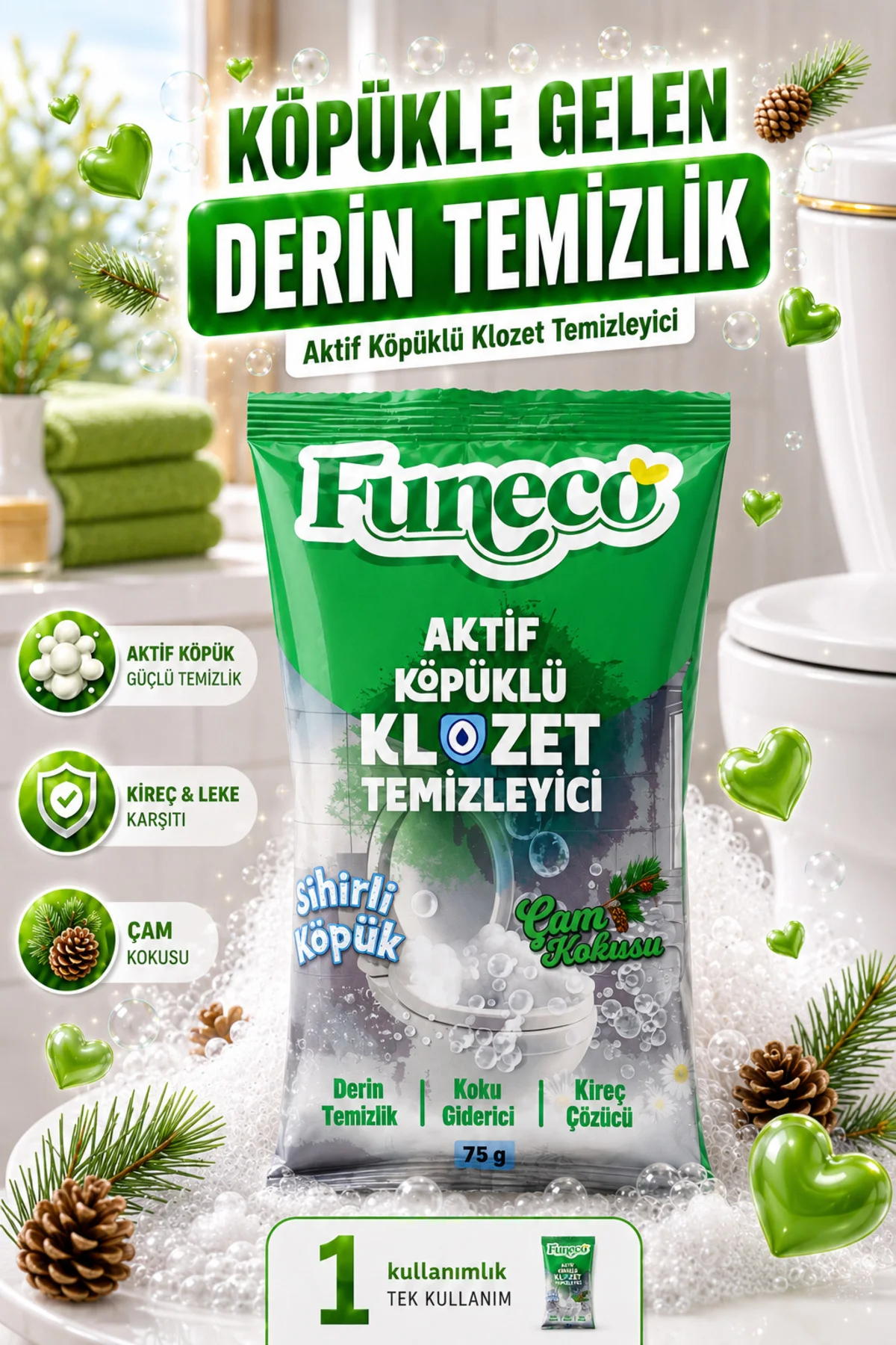 Klozet Tuvalet WC Temizleyici, Aktif Köpüklü, Doğa Dostu, Çam Ferahlığı - 1 Paket Fiyatı, Yorumları ve Özellikleri