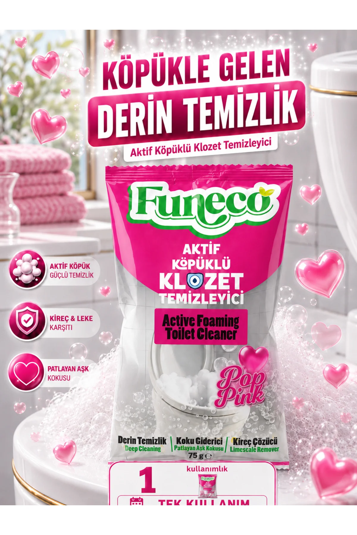 Klozet Tuvalet WC Temizleyici, Aktif Köpüklü, Doğa Dostu, POP PINK Ferahlığı - 1 Paket Fiyatı, Yorumları ve Özellikleri