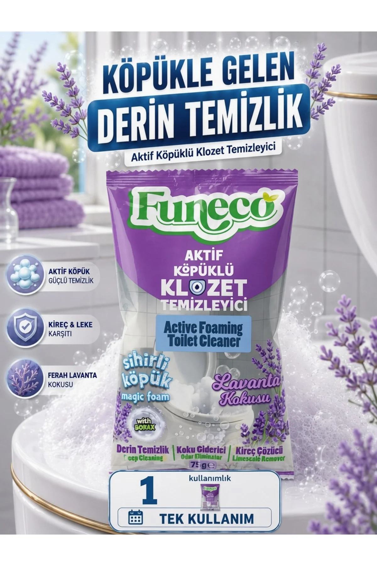 Klozet Tuvalet WC Temizleyici, Aktif Köpüklü, Doğa Dostu, Lavanta Ferahlığı - 1 Paket Fiyatı, Yorumları ve Özellikleri