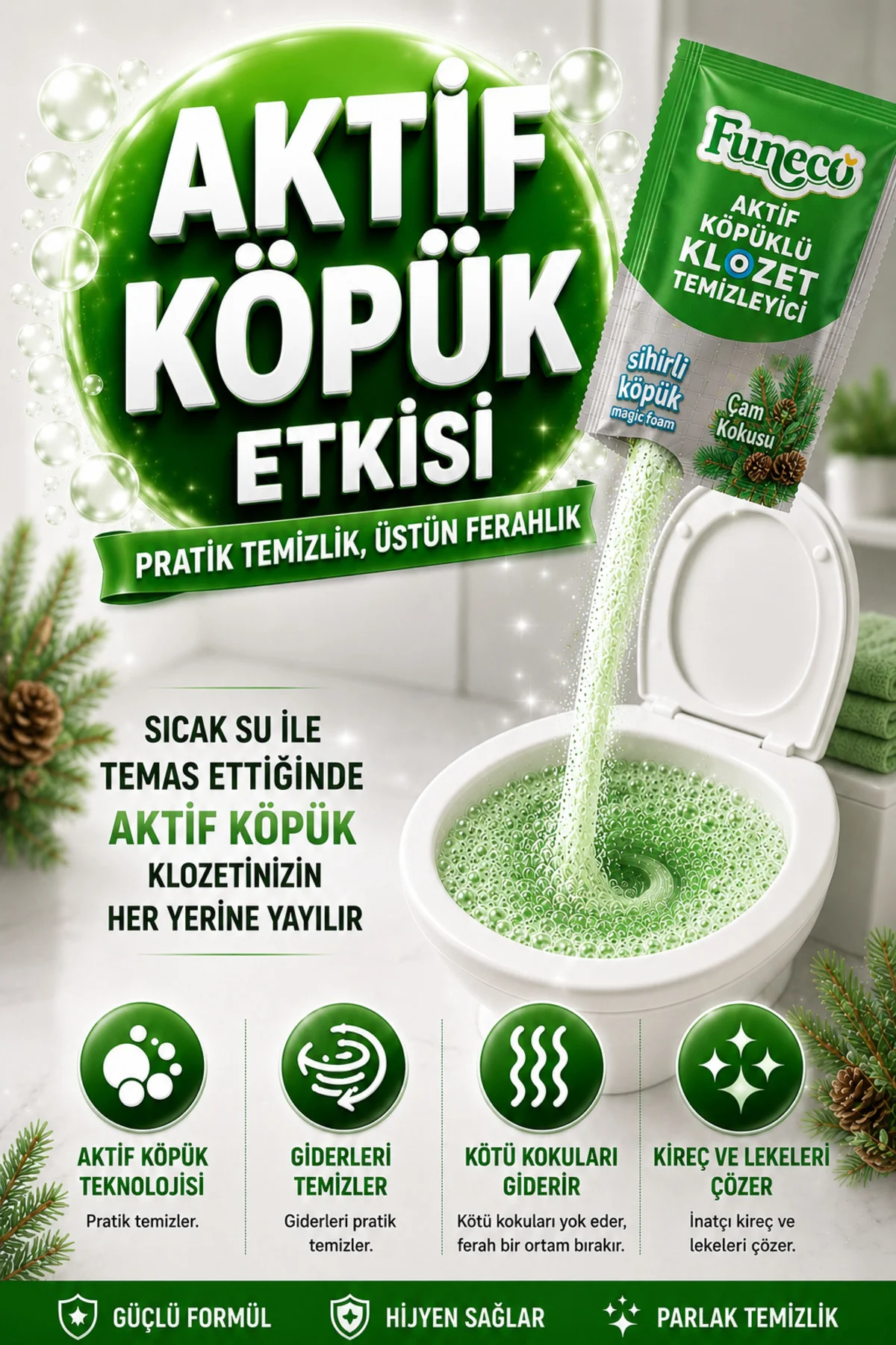 Klozet Tuvalet WC Temizleyici, Aktif Köpüklü, Doğa Dostu, Çam Ferahlığı - 1 Paket Fiyatı, Yorumları ve Özellikleri
