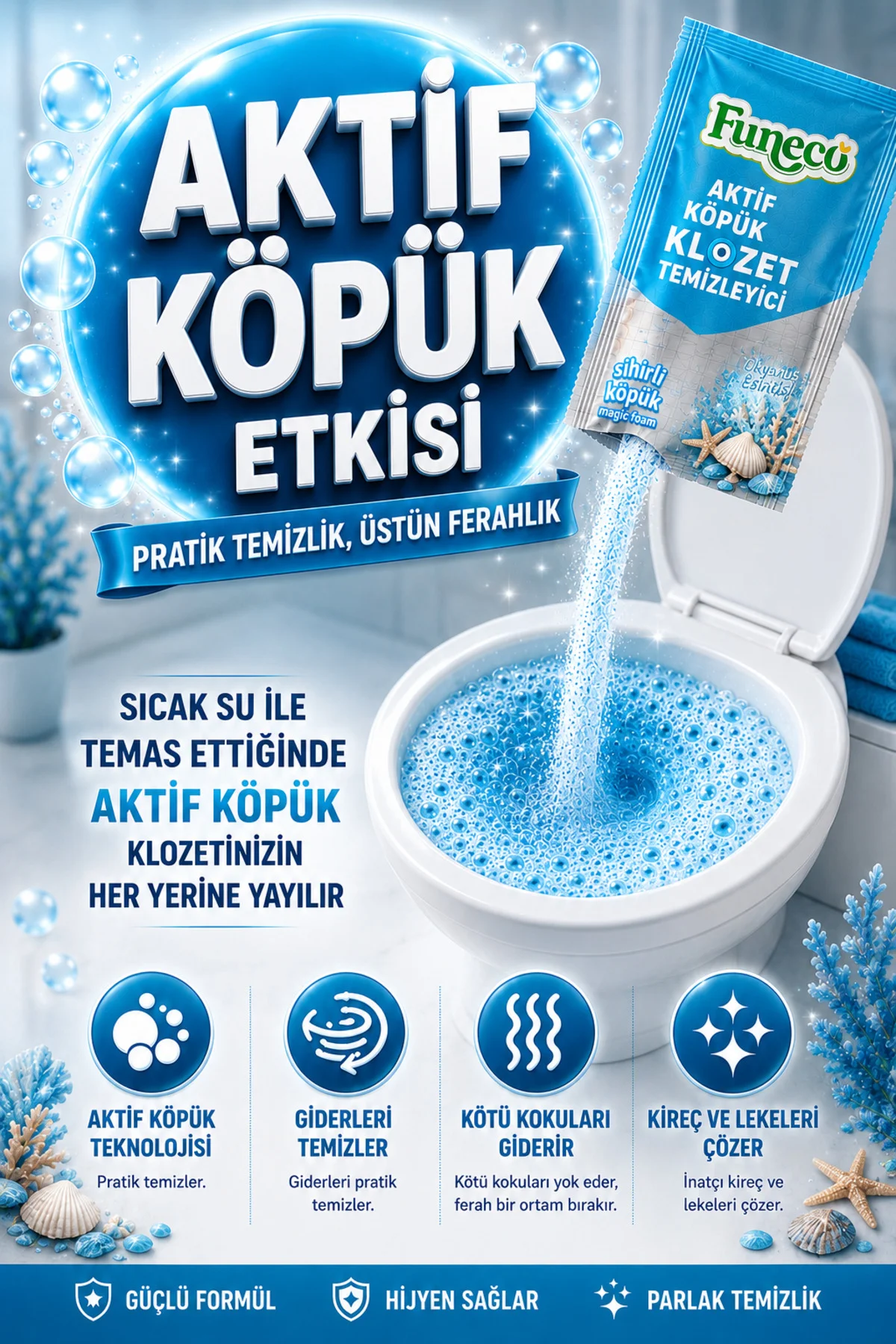 Klozet Tuvalet WC Temizleyici, Aktif Köpüklü, Doğa Dostu, Okyanus Ferahlığı - 1 Paket Fiyatı, Yorumları ve Özellikleri