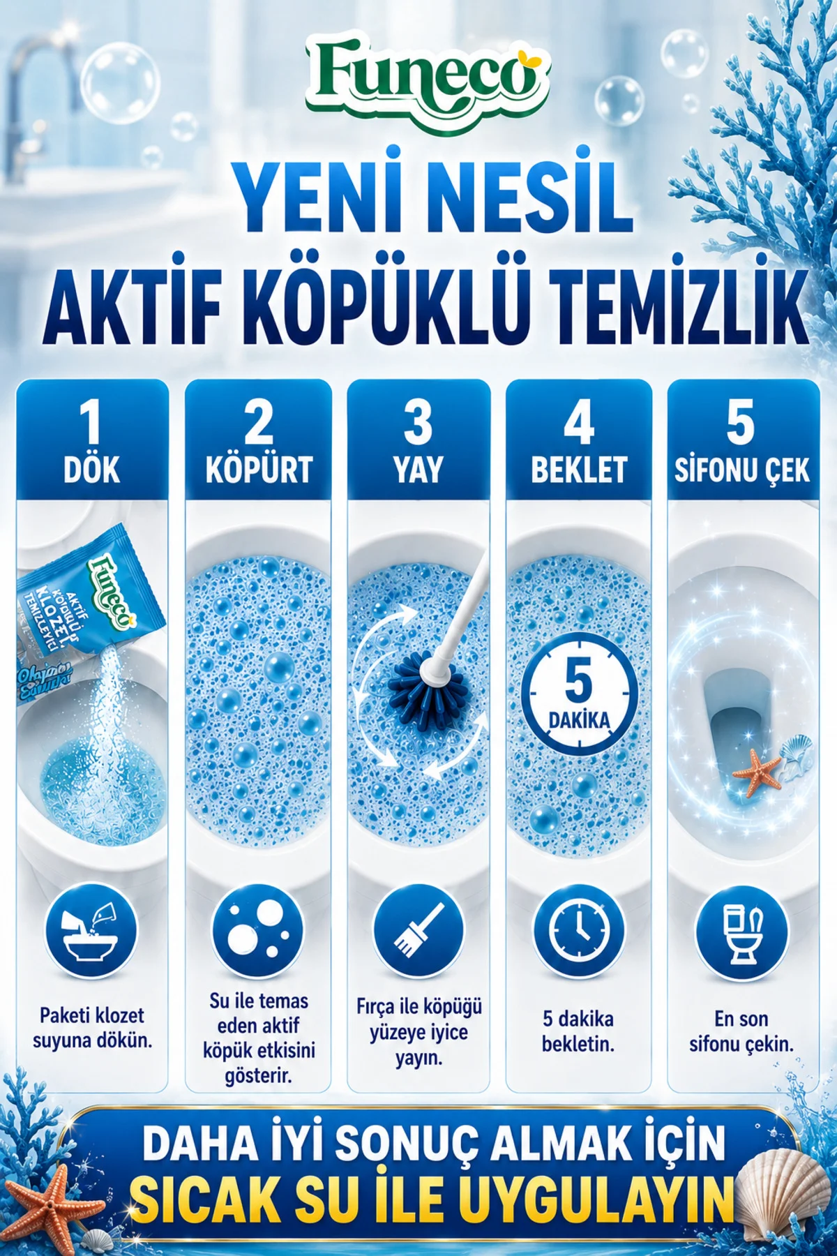 Klozet Tuvalet WC Temizleyici, Aktif Köpüklü, Doğa Dostu, Okyanus Ferahlığı - 1 Paket Fiyatı, Yorumları ve Özellikleri