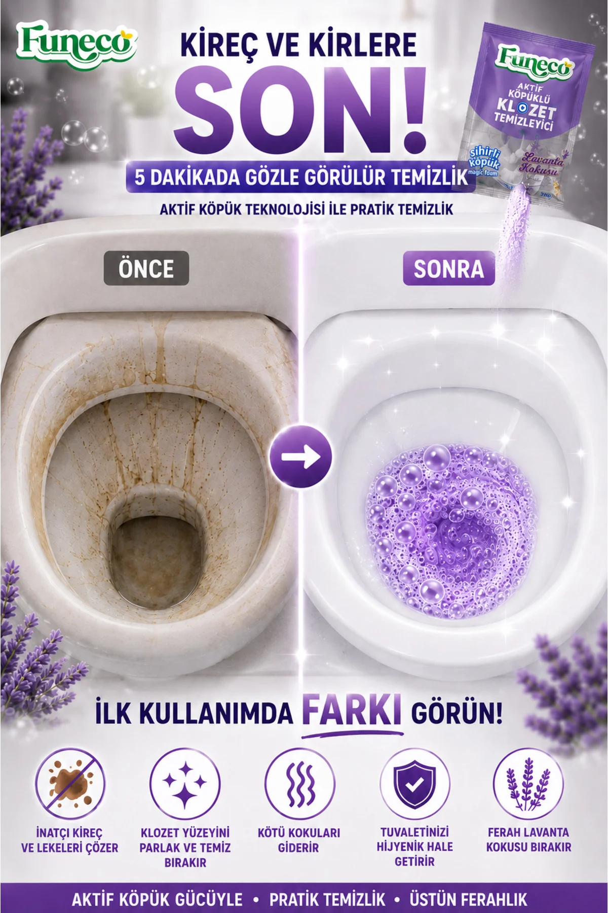 Klozet Tuvalet WC Temizleyici, 300g, Aktif Köpüklü, Ekolojik Doğa Dostu, Aylık Paket, Lavanta Fiyatı, Yorumları ve Özellikleri