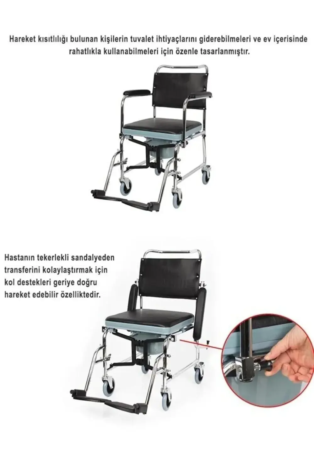 Klozetli Banyo Tuvalet Tekerlekli Sandalyesi Hasta Banyo Lazımlık