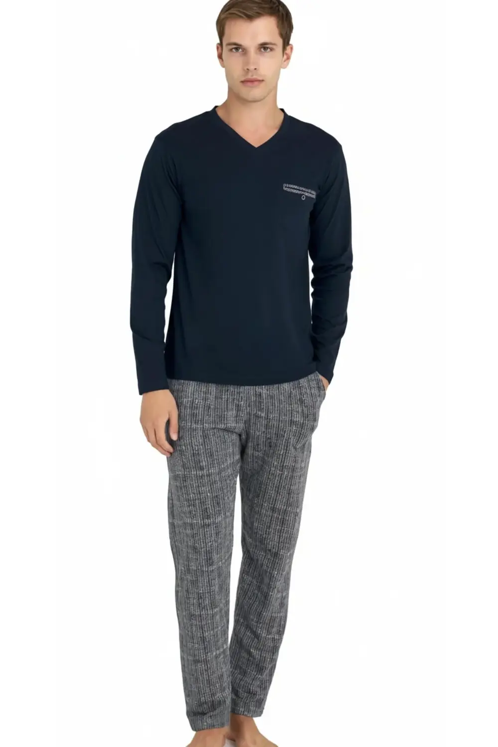 Kly V Yaka Pijama Takımı 9214