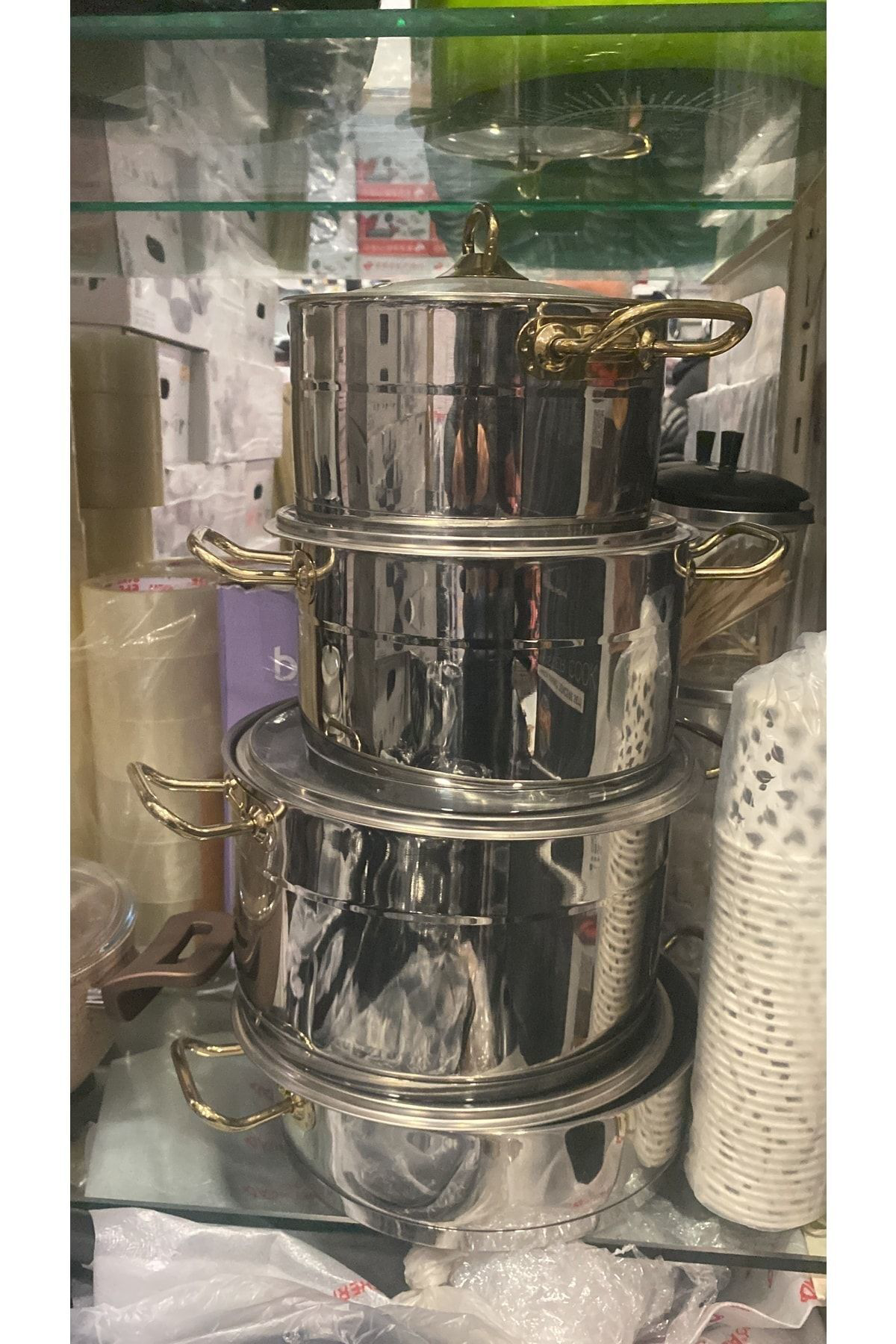 Km 8 Parça Gold Kulplu Çelik Tencere Seti