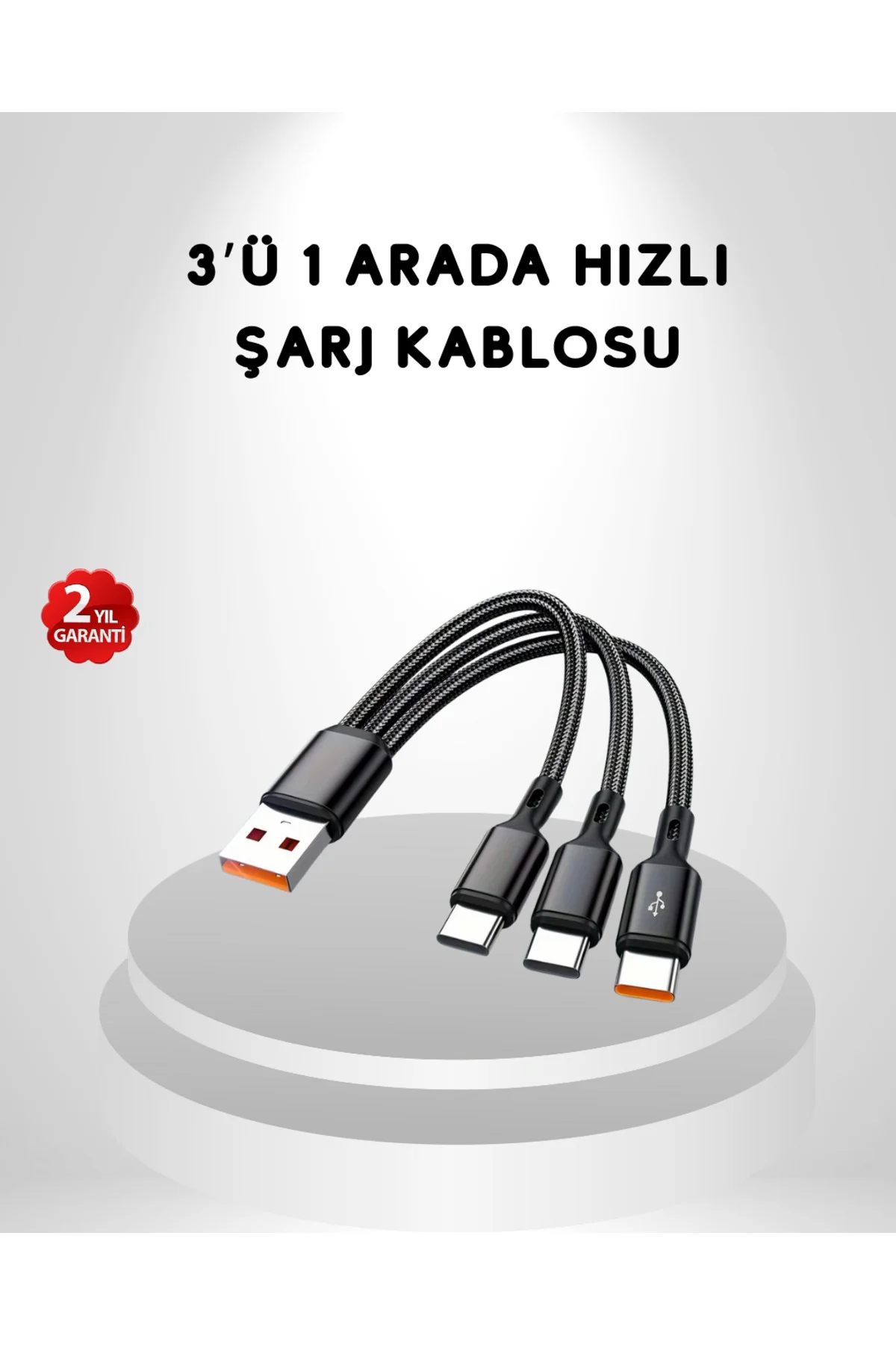 KMRSFRES 3’ü 1 Arada Hızlı Şarj Kablosu iOS Android Type-C Uyumlu (111855) ve Dayanıklı