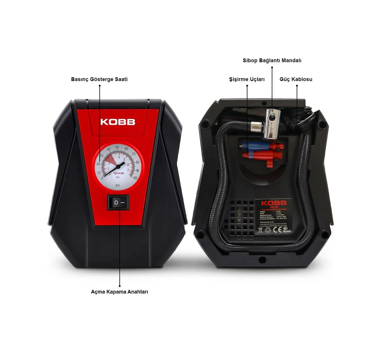 Kobb Kb100 12volt 100 Psı Analog Göstergeli Hava Lastik Şişirme P - Görsel 2