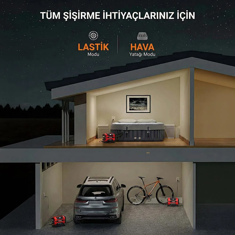KOBB KB301 12Volt 220Volt 150 PSI Ayarlanabilir Dijital Basınç Göstergeli Lastik ve Yatak Şişirme Pompası Fiyatı, Yorumları ve Özellikleri