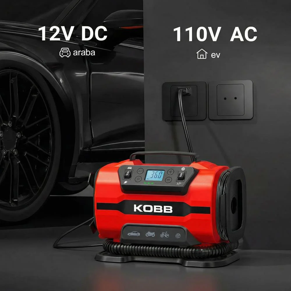 KOBB KB301 12Volt 220Volt 150 PSI Ayarlanabilir Dijital Basınç Göstergeli Lastik ve Yatak Şişirme Pompası Fiyatı, Yorumları ve Özellikleri