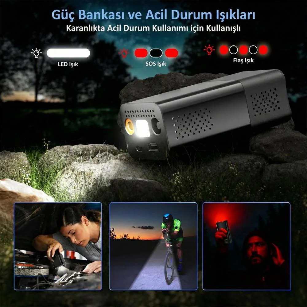 KOBB KB412 Li-ion Şarjlı 150 PSI Dijital Göstergeli Akıllı Lastik Şişirme Pompası+ Powerbank + SOS + Led Lamba