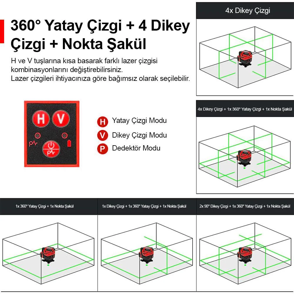 KOBB KBL41G 30Metre 4x90⁰/1x360⁰ Otomatik Hizalamalı Li-ion Çift Akülü Profesyonel Yeşil Çapraz Çizgi Lazer Distomat Fiyatı, Yorumları ve Özellikleri